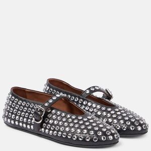 🖤 ALAÏA Embellished Leather Ballet Flats – Black “Noir” | Made in Italy | w/ Bo